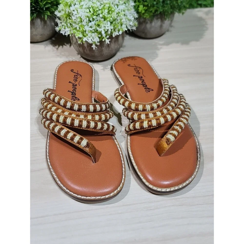 Free People Beatrice Beaded Sandals - Bronze/Natural EU 37 New